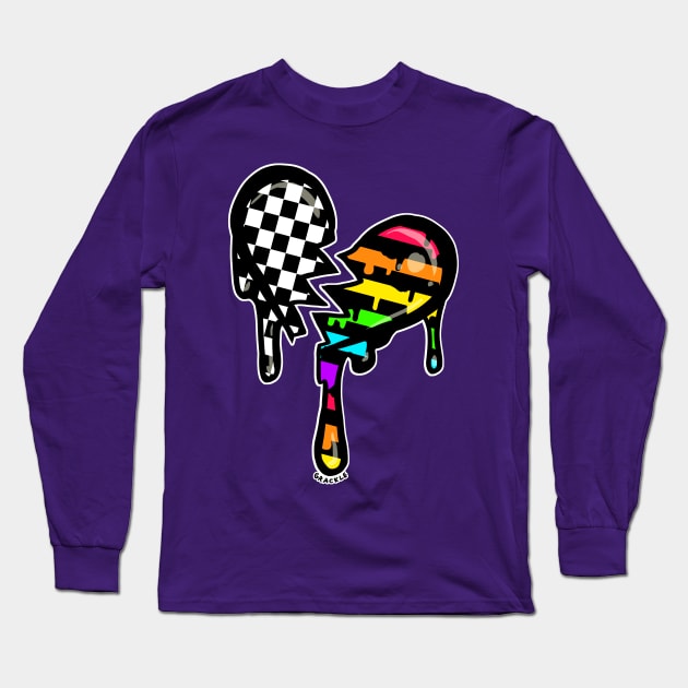 Rainbow Stripes Split Heart Long Sleeve T-Shirt by Jan Grackle